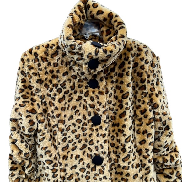 Vintage Cheetah Coat Leopard Fur Teddy Jacket Cowl Neck Fuzzy SZ L Retro Mobwife - Picture 7 of 12
